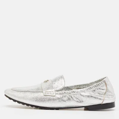 Pre-owned Tory Burch Silver Leather Ballet Loafers Size 38.5