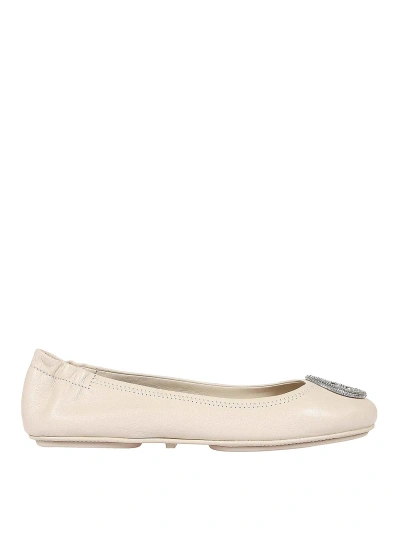 Tory Burch Silver Leather Flats In Grey