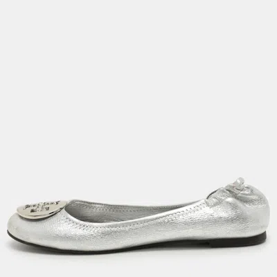 Pre-owned Tory Burch Silver Leather Minnie Ballet Flats 37.5
