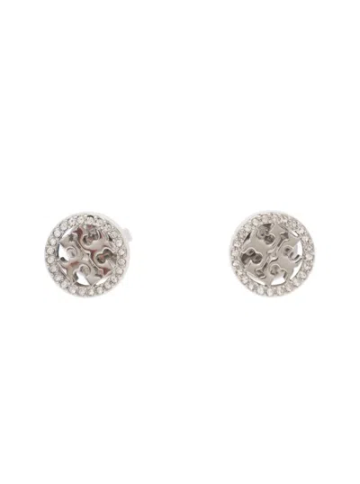 Tory Burch Silver Logo Stud Earrings