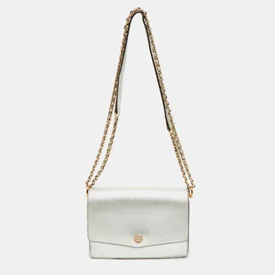 Pre-owned Tory Burch Silver Saffiano Leather Robinson Flap Shoulder Bag