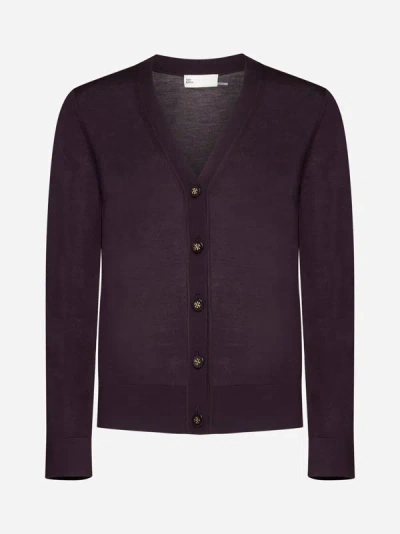 Tory Burch Fine-knit V-neck Cardigan In Evening Plum