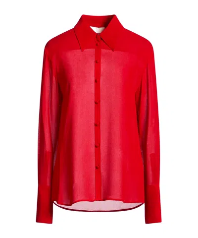 Tory Burch Simple Long-sleeve Chiffon Blouse In Red