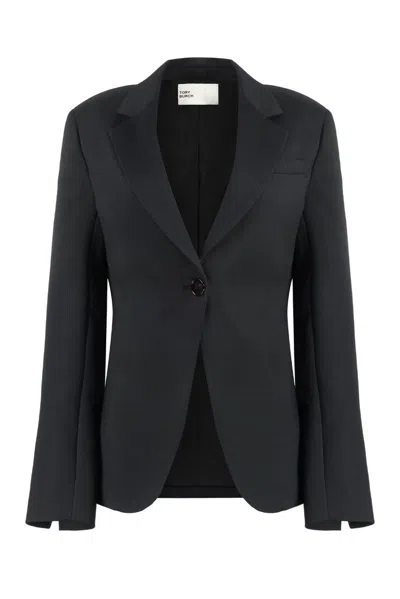 Tory Burch Textured Crepe Blazer In Black