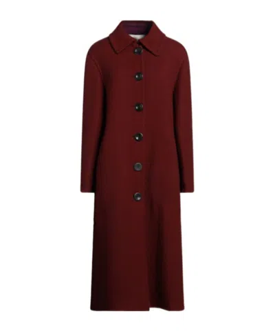 Tory Burch Single-breasted Coat In Burgundy
