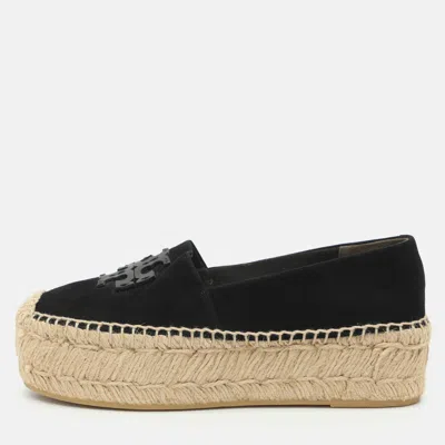 Pre-owned Tory Burch Size 35 Black Suede Platform Espadrilles Flats