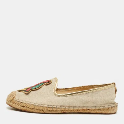 Pre-owned Tory Burch Size 36 Beige Leather And Straw Espadrille Flats In Sand