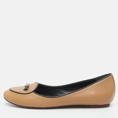 Pre-owned Tory Burch Size 36.5 Brown Leather Ballet Flats