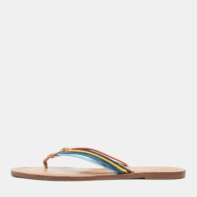 Pre-owned Tory Burch Size 37 Multicolor Leather Thong Flat Slides