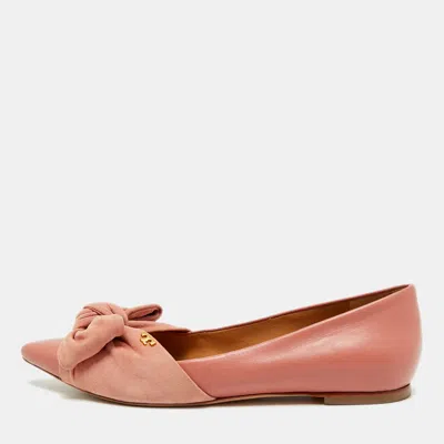 Pre-owned Tory Burch Size 37 Pink Leather And Suede Ballet Flats