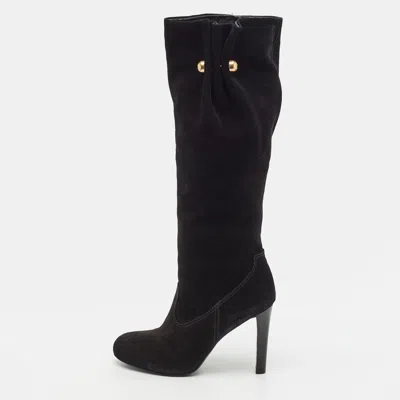 Pre-owned Tory Burch Size 37.5 Black Suede Knee Length Boots