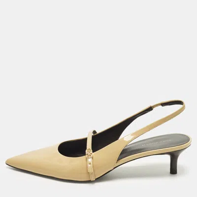 Pre-owned Tory Burch Size 38 Beige Patent Leather Slingback Pumps In Sand