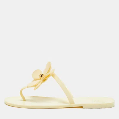 Pre-owned Tory Burch Size 38 Cream Jelly Thong Flats Slide In White