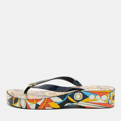 Pre-owned Tory Burch Size 38 Multicolor Jelly Thong Wedge Flip Flops