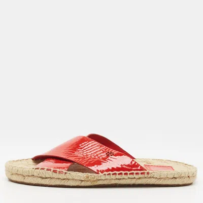 Pre-owned Tory Burch Size 38 Red Patent Leather Crisscrss Espadrille Flat