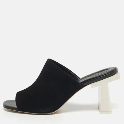 Pre-owned Tory Burch Size 40 Black Suede Block T Mules