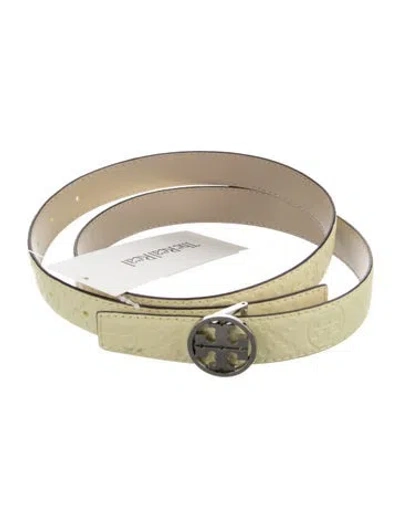 Pre-owned Tory Burch Skinny Embossed Leather Belt In Green