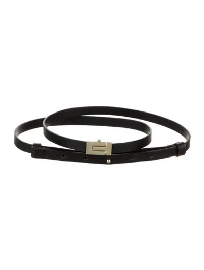 Pre-owned Tory Burch Skinny Leather Belt In Black