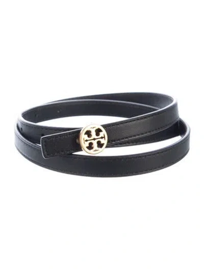Pre-owned Tory Burch Skinny Leather Belt In Black