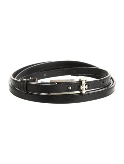 Pre-owned Tory Burch Skinny Leather Belt In Black