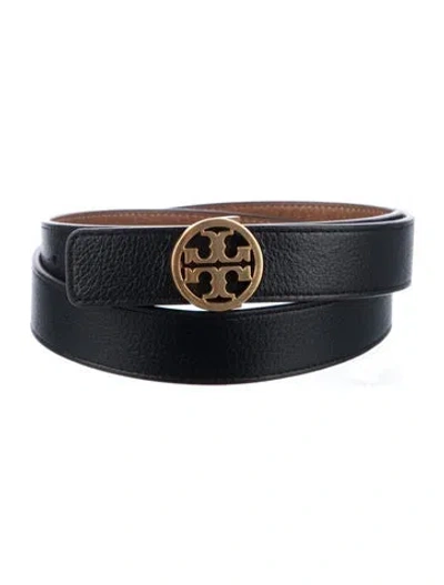 Pre-owned Tory Burch Skinny Leather Belt In Black/brown