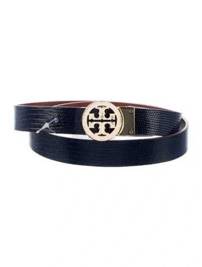 Pre-owned Tory Burch Skinny Leather Belt In Blue