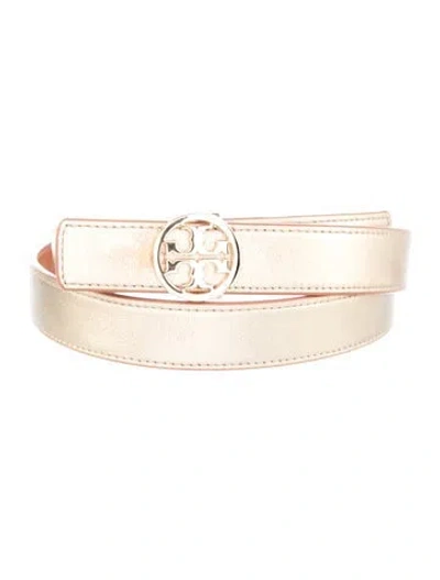 Pre-owned Tory Burch Skinny Leather Belt In Gold
