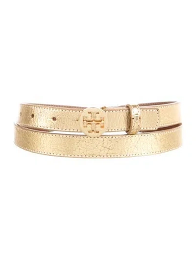 Pre-owned Tory Burch Skinny Leather Belt In Gold/metallic