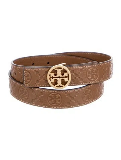 Pre-owned Tory Burch Skinny Leather Belt Kit In Brown