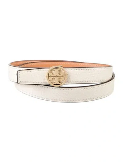 Pre-owned Tory Burch Skinny Leather Belt In Neutrals/white