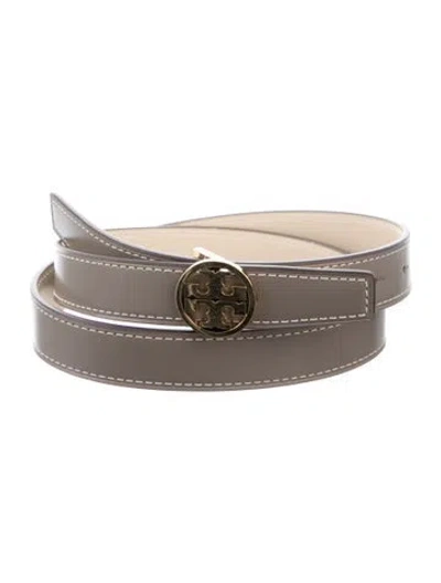 Pre-owned Tory Burch Skinny Leather Belt W/ Tags In Grey