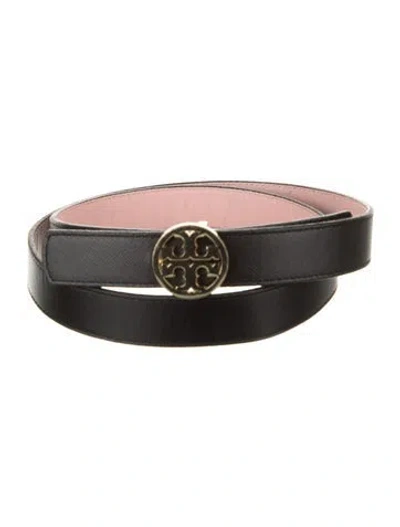 Pre-owned Tory Burch Skinny Leather Waist Belt In Black