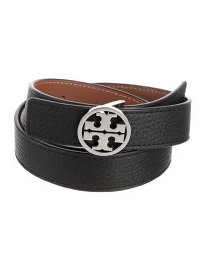 Pre-owned Tory Burch Skinny Leather Waist Belt In Black