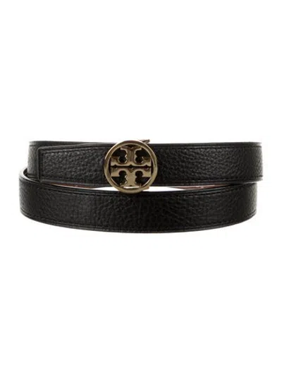 Pre-owned Tory Burch Skinny Leather Waist Belt In Black