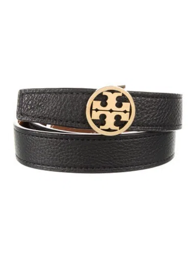Pre-owned Tory Burch Skinny Leather Waist Belt In Black