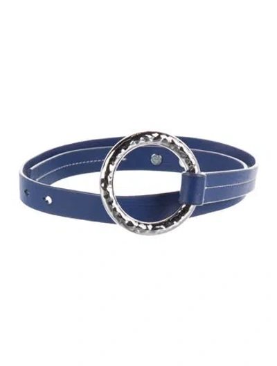 Pre-owned Tory Burch Skinny Leather Waist Belt In Blue