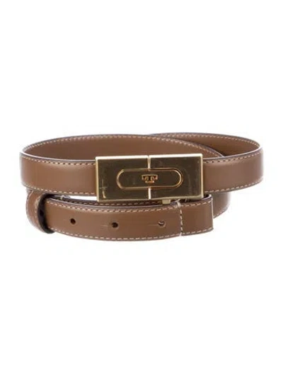 Pre-owned Tory Burch Skinny Leather Waist Belt In Brown