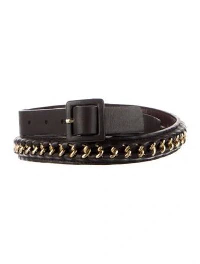 Pre-owned Tory Burch Skinny Leather Waist Belt In Brown