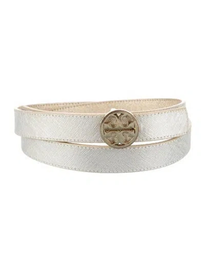 Pre-owned Tory Burch Skinny Leather Waist Belt In Metallic/silver