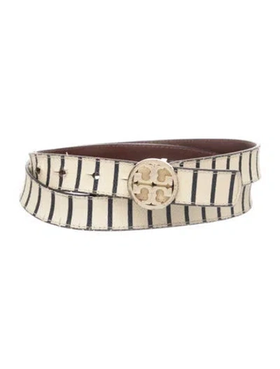 Pre-owned Tory Burch Skinny Leather Waist Belt In Neutrals