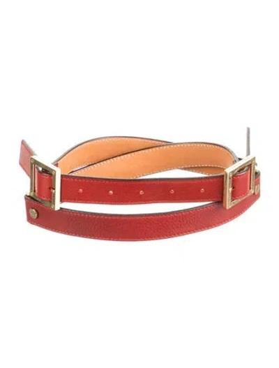 Pre-owned Tory Burch Skinny Leather Waist Belt In Red