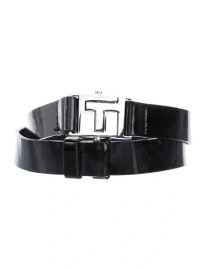 Pre-owned Tory Burch Skinny Patent Leather Belt In Black