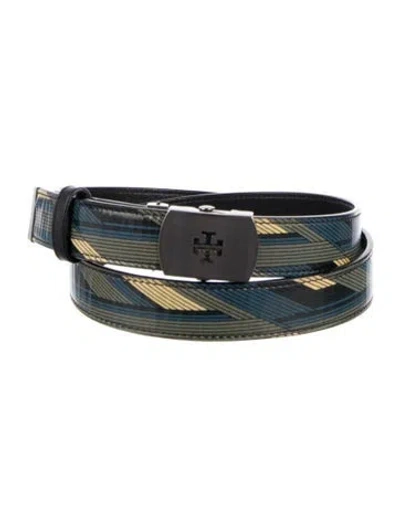Pre-owned Tory Burch Skinny Patent Leather Belt In Blue
