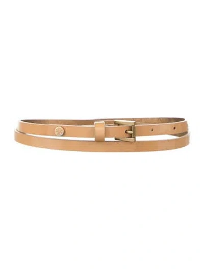 Pre-owned Tory Burch Skinny Patent Leather Belt In Brown