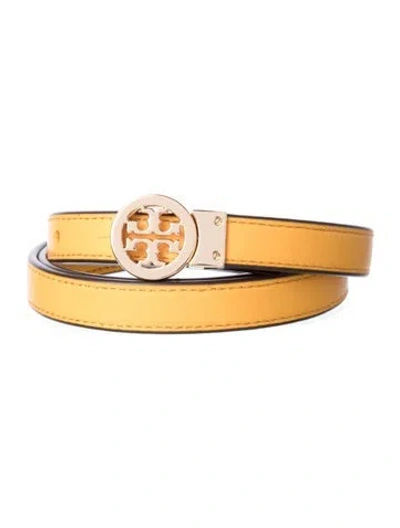 Pre-owned Tory Burch Skinny Patent Leather Belt In Yellow