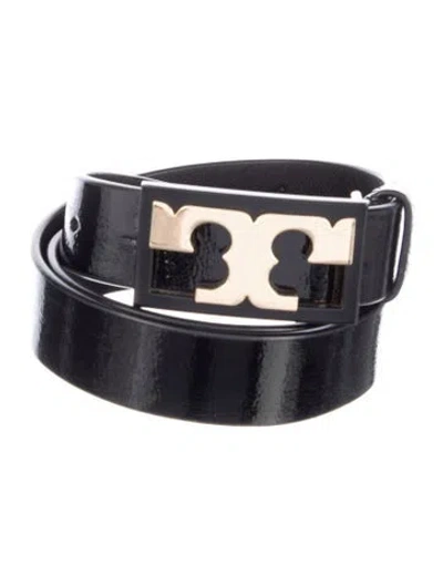 Pre-owned Tory Burch Skinny Patent Leather Waist Belt In Black