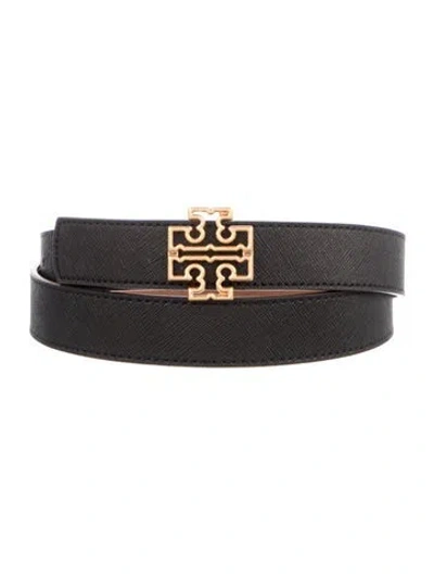 Pre-owned Tory Burch Skinny Saffiano Leather Belt In Black