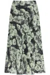 Tory Burch Floral Print Satin Midi Skirt In Gray