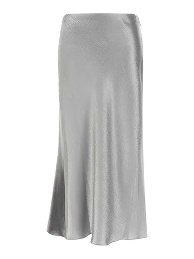 Tory Burch Flared Crinkled Satin Midi Skirt In Silver