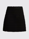 Tory Burch High Waist Wool Blend Miniskirt With Fringed Hem In Black